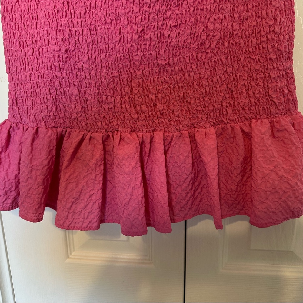 Zara Texture Weave Puff Sleeve Hot Pink Mini Dress Size XS - Picture 3 of 7
